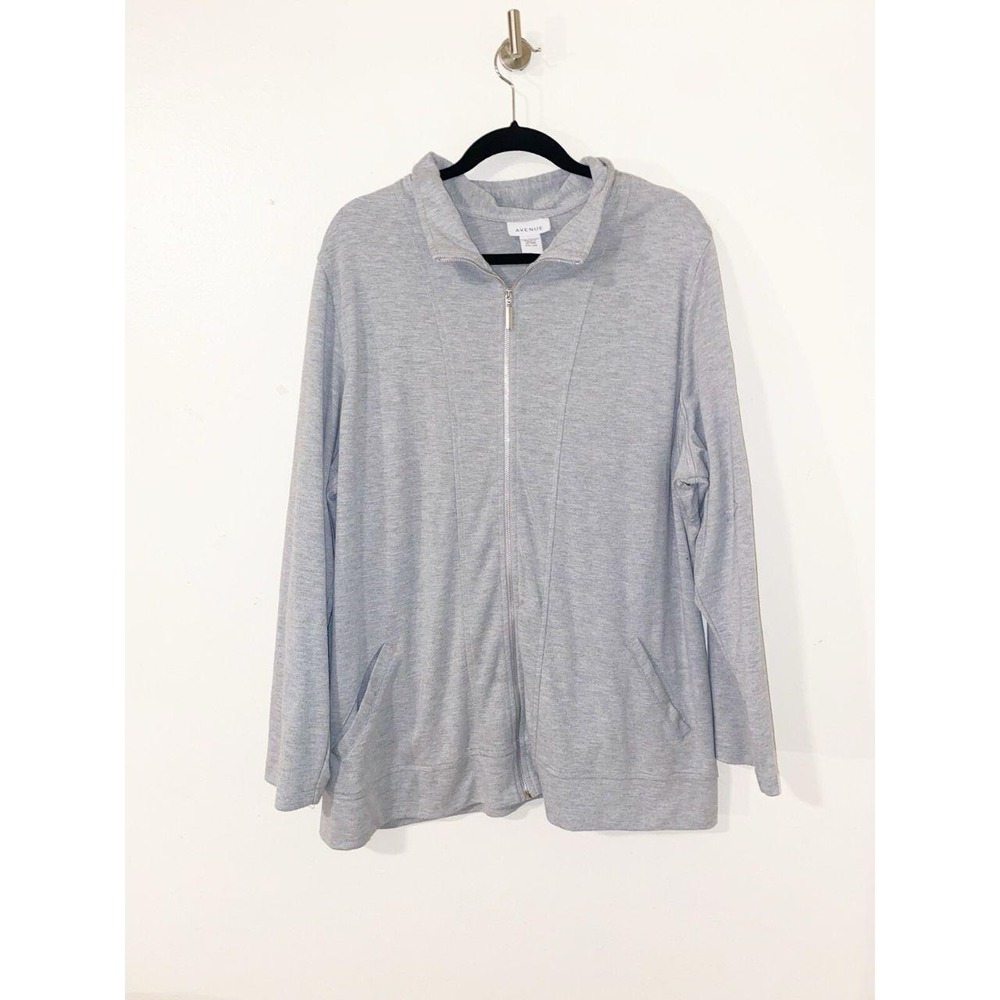 Avenue Sweat Jacket Women Full Zip Gray Size 22/24 Pocket Activewear Athleisure